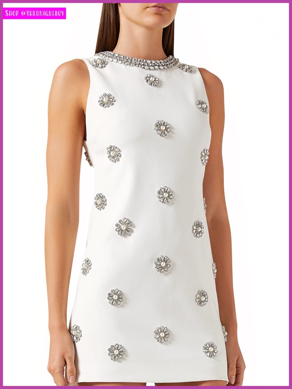 Alice + Olivia Clyde Off White Floral Embellished Mini Dress